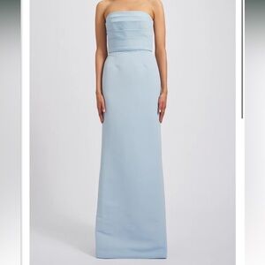 Amsale Sonia Strapless Light Blue Maxi Gown
